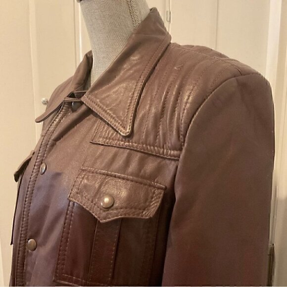 🦄RARE 70s Vintage Pierre Desmarais VOYAGEUR Genuine Brown Leather Jacket - Picture 6 of 13